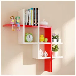 Wall Shelve Mounted Shelves Home decore / Shelf / Hanging Rack/ Book Shelf MDF (Medium Density Fiber) Wall Shelf (Number of Shelves - 6, RED WHITE ) Wooden Wall Shelf-6