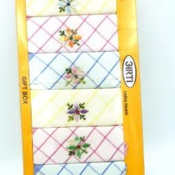 Epraiser Arti 100% Virgin Cotton (Size:28x28cm) (Pack of 6) Embroidered Abstract Iconic Designer Ladies Handkerchief / Hanky ["Multicolor"] Handkerchief-image-72
