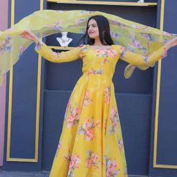 Floral Print Georgette Stitched Anarkali Gown-image-4