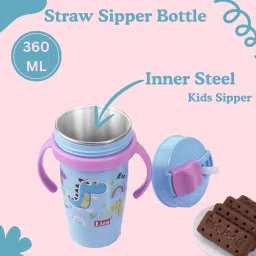 zerya Multi Cartoon Design Sipper Bottle For Kids With Straw & Side Handle 360ml image 2