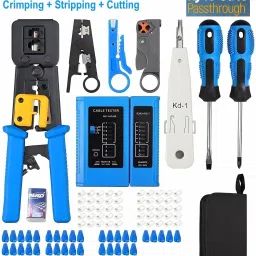 BALRAMA 130pc Combo RJ45 Pass Through Crimping Tool Kit Cable Tester Cutter Punch Tool Network Interface Card-picture-14