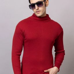 Men Solid High Neck Maroon Sweater-image-42
