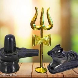 Black Marble Shivling & Nandi Ji shivling nandi shivling trishul Decorative Showpiece - 8 cm-2