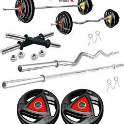10 kg Professional Metal Integrated Rubber Plates with One 3 Ft Curl + One 5 Ft Plain and One Pair Dumbbell Rods Home Gym Combo-12