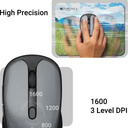 ZEBRONICS Zeb-Charm, Wireless Mouse, Mode Switch Button, (Metallic Grey) Wireless Ambidextrous Optical Mousewith Bluetooth image 3