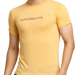 Women Solid Round Neck Cotton Blend Gold T-Shirt-image-67