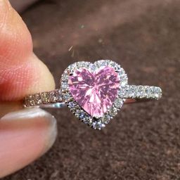 925 Silver Pink Heart Ring Sterling Silver Zircon Silver Plated Ring-image-81