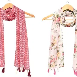 Floral Print Chiffon Women Multicolor Scarf, Stole, Fancy Scarf-image-70
