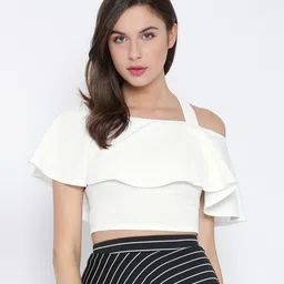 veni vidi vici Party Flared Sleeves Solid Women White Top-picture-28