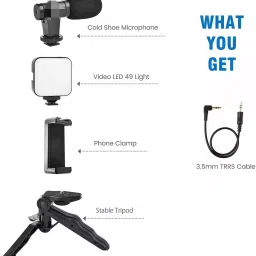 KSD Durable Vlogging Kit Camera Phone Tripod Led Light Selfie Stick With Microphone Tripod Kit image 3