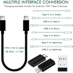 HBD SALES Multicolor All in One Fast Charge Data Cable and Type C-C, Micro-USB & IOS Adapter, CardPin Phone Converter image 3