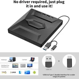 microware 5 in 1 External DVD Drive USB 3.0 Type C High Speed 5Gbps with Storage Card Slot External DVD Writer image 3