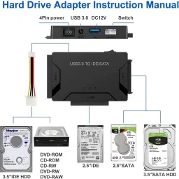 microware USB 3.0 to IDE/SATA Converter Hard Drive Adapter with Power Switch for 2.5"/3.5"SATA HDD/SSD & IDE HDD Drives Optical Drive, Support 6TB, Include 12V 2A Power Adapter & USB 3.0 Cable USB Adapter image 5