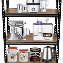 Utensil Kitchen Rack 5-Tier Slotted Angle Folding Kitchen Rack/Microwave Oven Stand/Adjustable Height Shelving Kitchen Multipurpose Shelf/Multi Utility Storage Shelf Organizer for Home-Office-Shopping Mall-Garage-Warehouse Iron-image-1