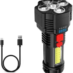 5LED USB Charging Flashlight with COB Side Light(Battery indicator) Torch-12