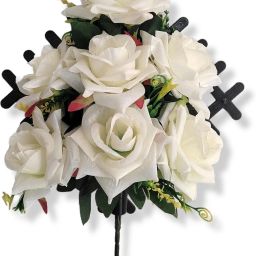 Wall Hanging Flower Bunch With Vase White Rose Artificial Flower with Pot-image-1