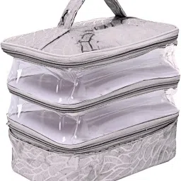 Transparent PVC Make Up Kit Cum Jewellery Kit (Silver) Makeup Bag Toiletries Bag Cosmetic Kit Pouch Utility Bag vanity box,jewellery box Vanity Box-image-84