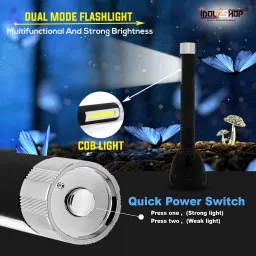 idoleshop Lithium Battery Long Range Led Torch With COB Light Rechargeable With 2400mAh 8 hrs Torch Emergency Light image 3