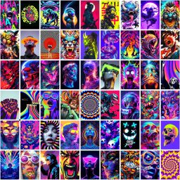 Psychedelic Poster Collection (54 Pieces, 4x6 Inches) – Colorful & Surreal Trippy Wall Art Fine Art Print-image-69
