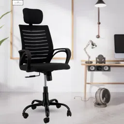 Boom High Back Mesh Office chair with Adj headrest & 2 yrs Parts wrty Natural Fiber Office Arm Chair-image-21