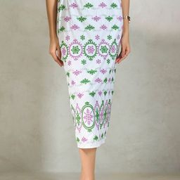 Virgio Embroidered Schiffli Pure Cotton Midi Skirt-picture-31
