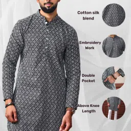 Men Embroidered Khadi Silk Straight Kurta-image-45