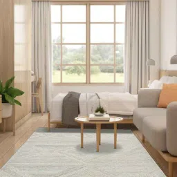 Beige Geometric Wool 4 ft x 6 ft Hand Tufted Carpet-image-83