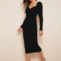 Women Bodycon Black Midi/Calf Length Dress-image-72