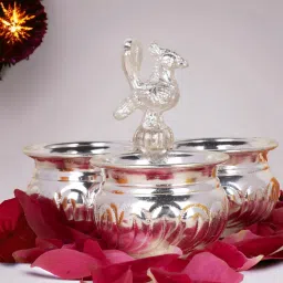 German Silver 4X3 Inch 3Cup Panchwala Kum Kum Bharani For Home Pooja Decor K2569 Silver Plated-image-89