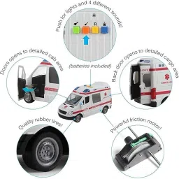 tarak Ambulance Toy Car, Friction Inertia Powered, scale toys, image 5