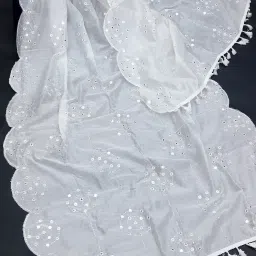 Cotton Blend Embroidered White Women Dupatta-image-97