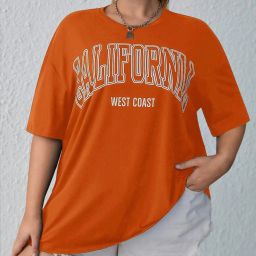 Women Printed Round Neck Polycotton Orange T-Shirt-image-1