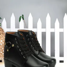 Women’s Lace-Up Mid Ankle Boots with Block Heel and Stud Ring Detail Boots For Women-image-70