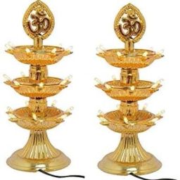 DIKANSHA 3 Layer Electric Diya Deepak Light Lamp LED Light for Home Temple Decor-21 deep Table Lamp-16