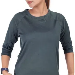 myo2 Women Solid Round Neck Polyester Grey T-Shirt-picture-11