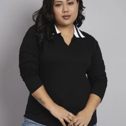 Women Striped, Printed Round Neck Pure Cotton Black T-Shirt-image-30
