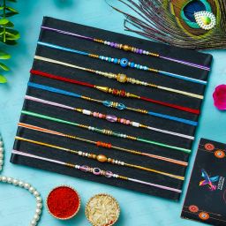 Designer Premium Antique Look set of 10 Mauli Thread Rakhi Set-16