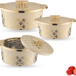 Floraa Fine Inner Steel Casserole Set of 3, 750 ml,1000 ml & 1500 ml Pack of 3 Thermoware Casserole Set-image-41