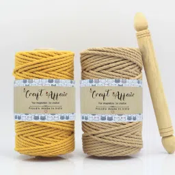 | 3ply Twisted Cotton Rope Macrame Cord (10 Meter, 4mm) | Wall Hangers & DIY work Mustard and Brown-image-98