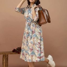 Women A-line Blue Midi/Calf Length Dress-image-4