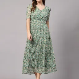 Women Fit and Flare Multicolor Midi/Calf Length Dress-image-1