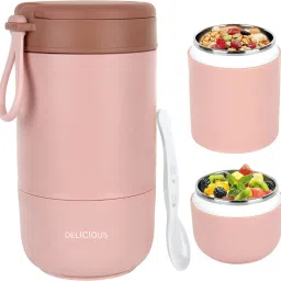 Insulated Food Container for Kids Adult Food Jar with Folding Spoon Leak Proof 2 Containers Lunch Box-10