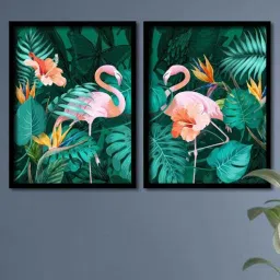 art street Green Canvas Framed Wildlife Art Panels Set of 2-picture-36