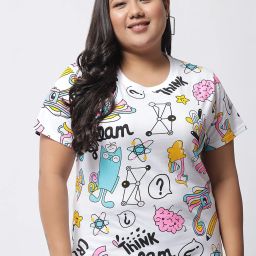 Women Printed Round Neck Pure Cotton White T-Shirt-image-72