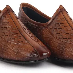 fausto Textured Ethnic Round Toe Juttis for Wedding|Festive Slip-On Pathani Kurta Mojaris For Men-picture-44