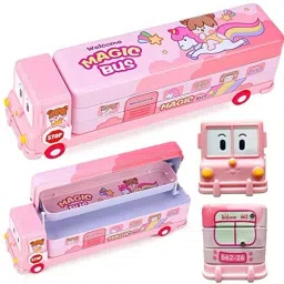 School Bus Pencil Box for Girls/ Geometry Box for girls (pink) Yes Art Plastic Pencil Box-image-25