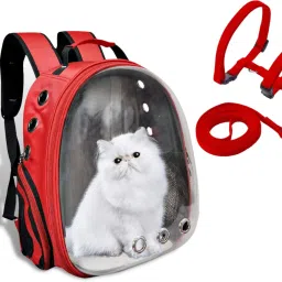 "RED"Astronaut Space Transparent Capsule Air Breathable Airli ne Approved Transparent Carrier Backpack with Cat Harness . RED Backpack Pet Carrier-16