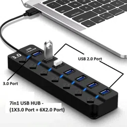 LipiWorld 7 Port 7Switch USB Hub 3.0 USB Data Hub Splitter Hub Cable Length - 30CM USB Adapter image 2