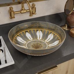 Ceramic Tabletop Wash basin, Basin for Bathroom-White-Gold Finish-M-190 Table Top Basin-image-70