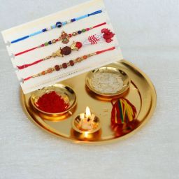Bhaiya Bhabhi Bhaiya Bhabhi Rakhi Combo Gift Set Assorted, Gold, Gold Finish, Jute, Kundan, Mauli Thread, Pearl, Yarn Rakhi, Chawal Roli Pack, Showpiece Set-image-30